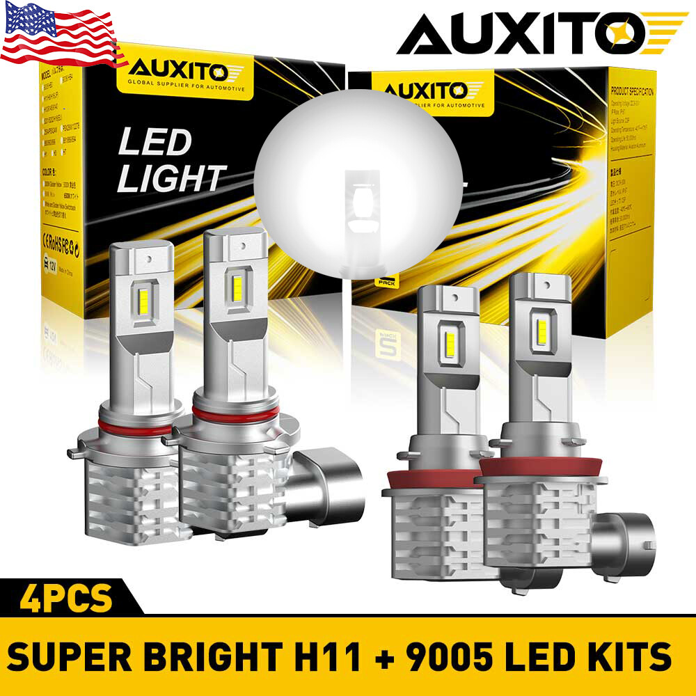 H11 9005 Combo LED Headlight Bulbs High Low Beam Conversion Kits 6500K FANLESS 4