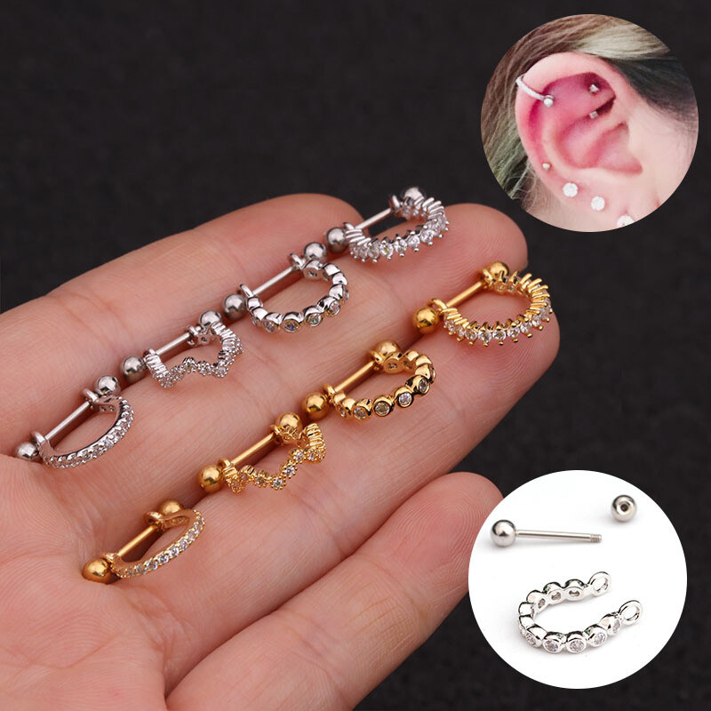 Steel Barbell Ear Studs for Tragus Cartilage Helix Lobe Piercing Jewelry