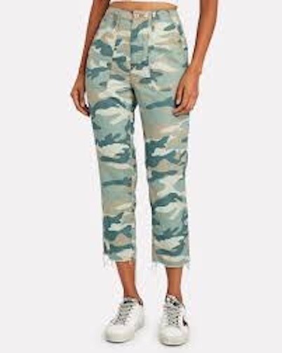 Mother The Shaker Chop Crop Cargo Pant 25 Blue Green Camo Linen Frayed 1322-813