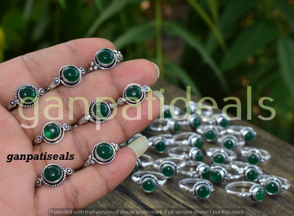 Christmas Sale ! Green Onyx Gemstone Ring 10pcs Wholesale Lot 925 Silver Plated-image