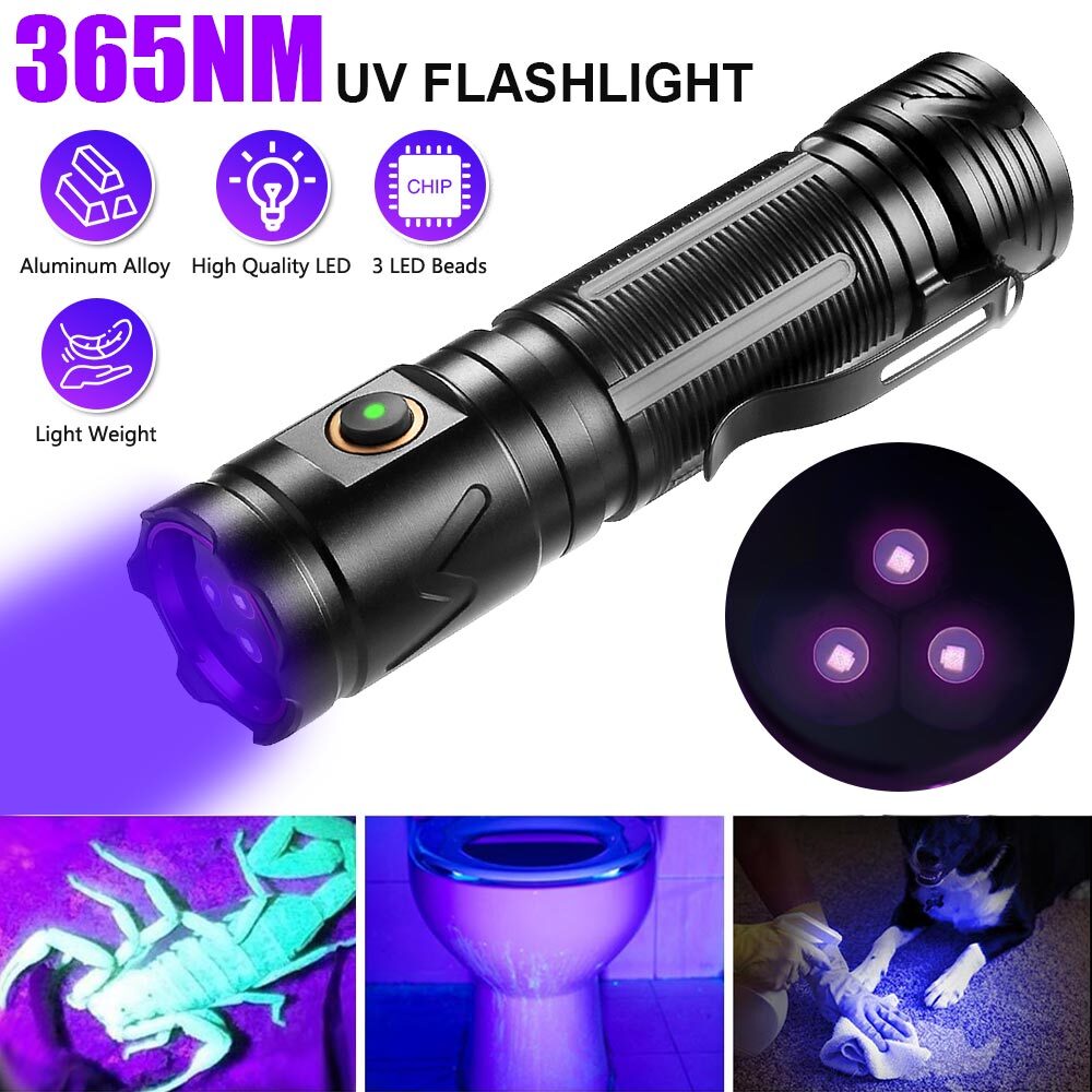 30W High Power UV 365Nm USB Rechargeable Flashlight Cat Dog Urine Stains