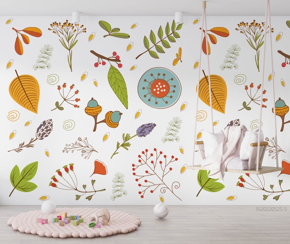 3D Leaves Watercolor Pattern Wall Murals Wallpaper Murals Wall Sticker