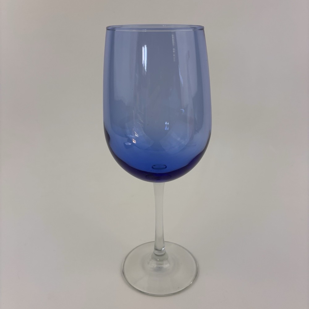 Vintage Libbey Blue Wine Goblet with Clear Stem 9.25 Inches Tall