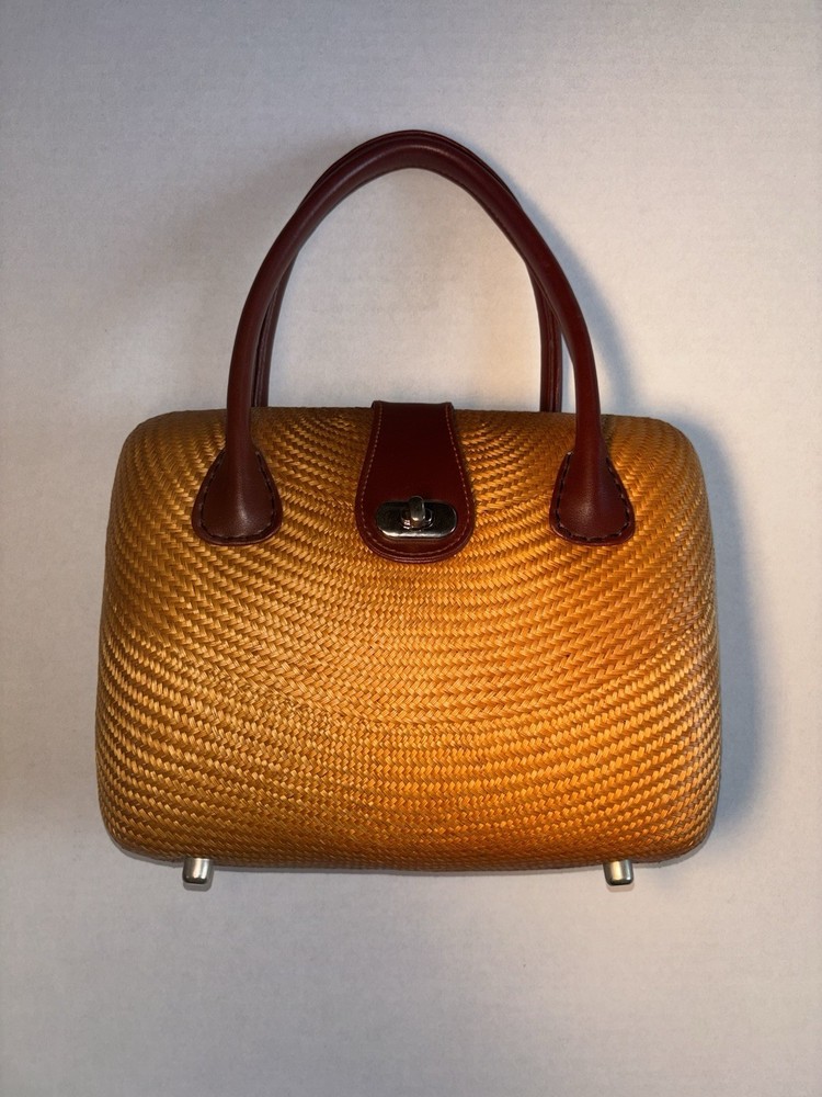 Le Sac for Kultura Hard Shell Woven Natural Straw Boho Handbag