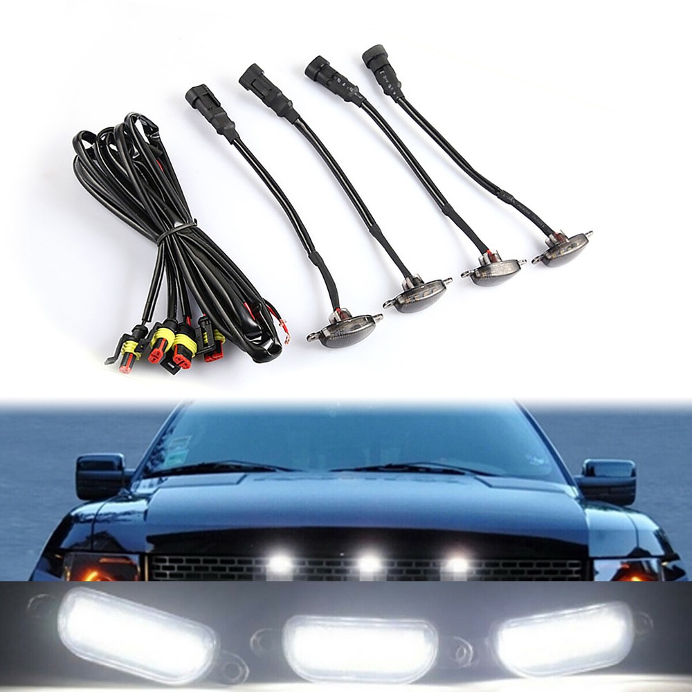 4pcs Smoked White Led Grille Lights for Dodge Ram 1500 2500 Front Grill Grille