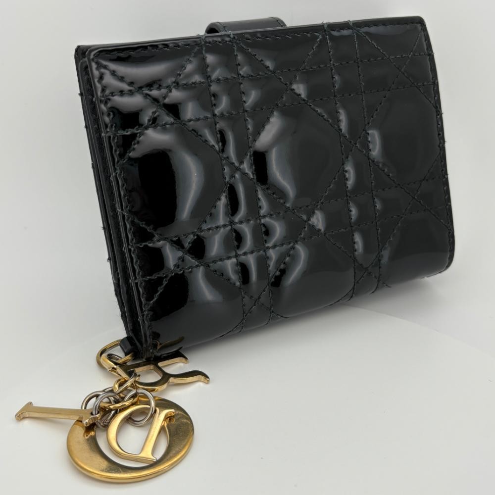 Dior Canage Black Enamel Leather Bifold Wallet for Women