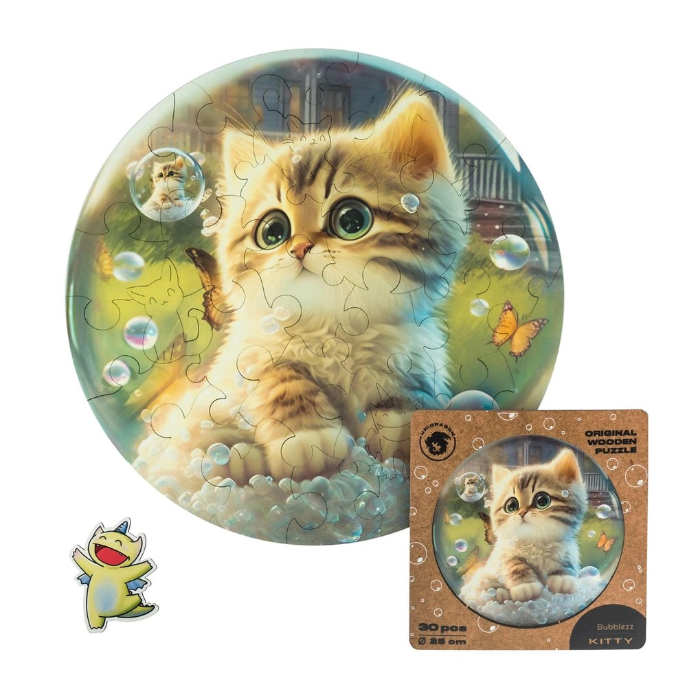 Kitty Bubblezz Round 30 Piece Wooden Jigsaw Puzzle