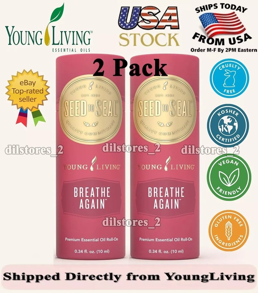 2 Pack - Young Living BREATHE AGAIN 10ml Essential Oil Roll-On - New & Sealed