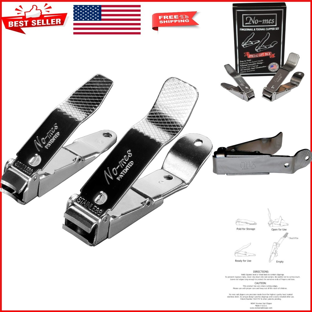 Innovative Nail Clipper Set Made in USA with Built-in Nail File - Silver Finish