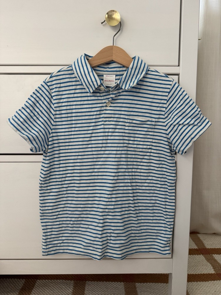 EUC Hanna Andersson 120 (6-7) Boys Blue Striped Cotton Button Polo Collar Shirt