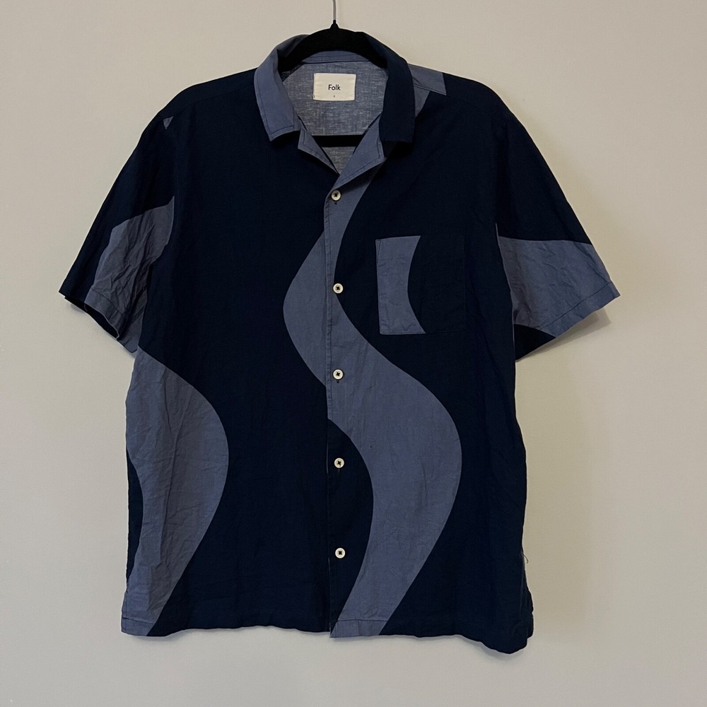 RARE! 3D Folk Mens Button Up Shirt Short Sleeve