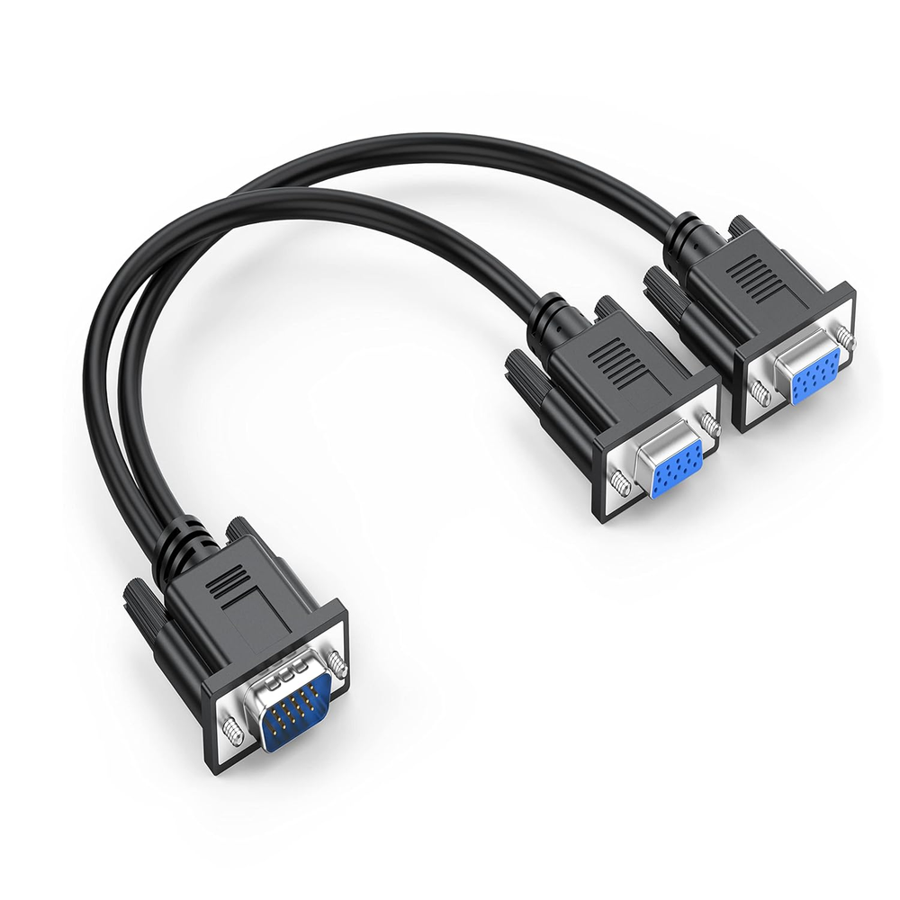 Dual VGA Splitter Cable 1 Male to 2 Female Monitor Adapter