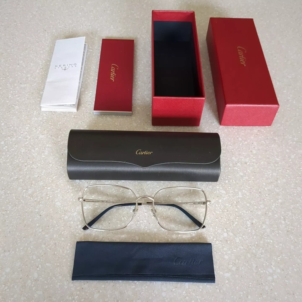 Cartier Women’s Panthere Eyeglasses CT0310O-002 Full Silver Metal Frame Clear 56