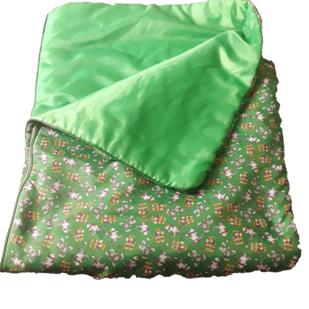 VTG Retro Reversible Kids Sleeping Bag Bunny Bear skiing Vintage fabric 1980s