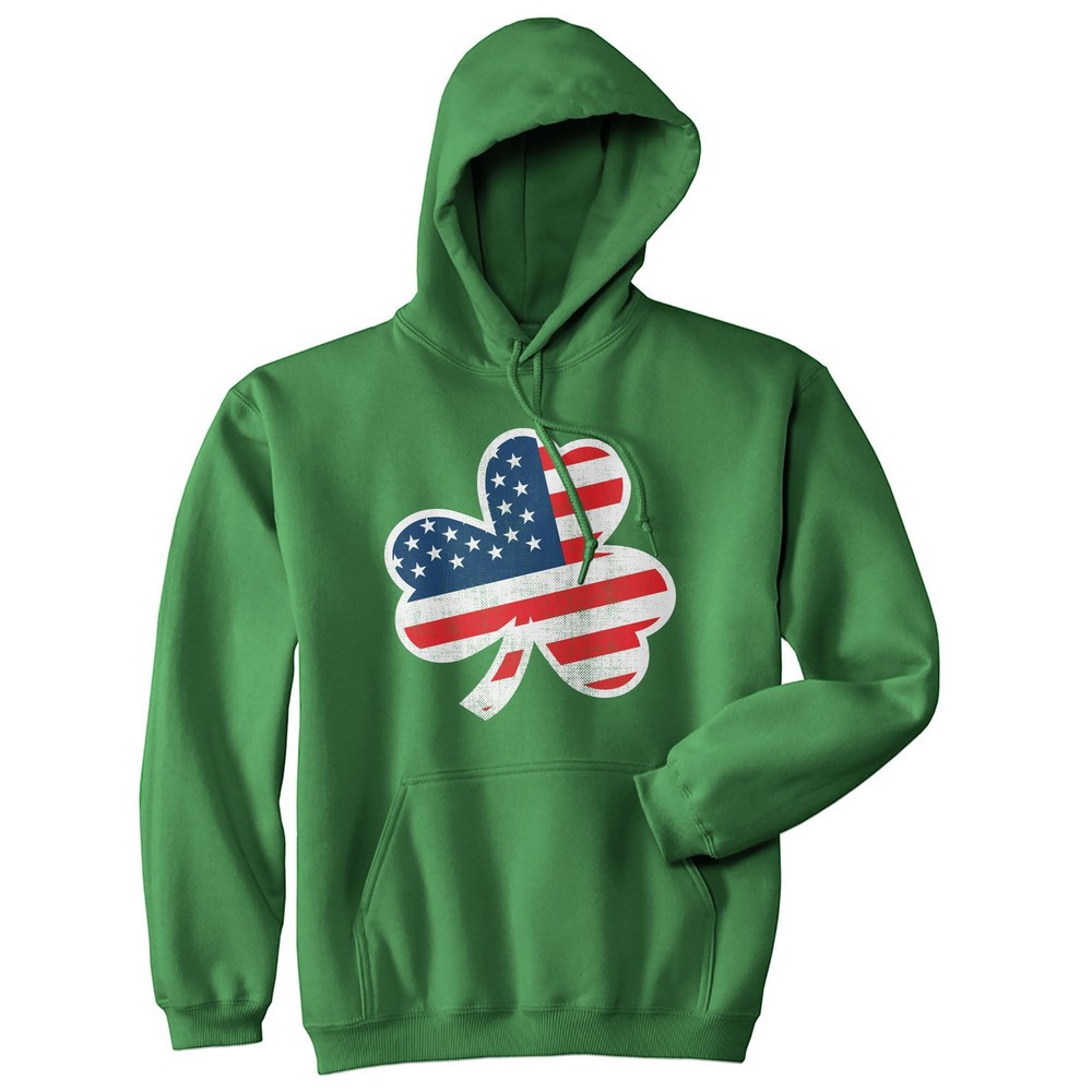 Funny St Patricks Day Shamrock Hoodie with American Flag Irish Pride Design  -image