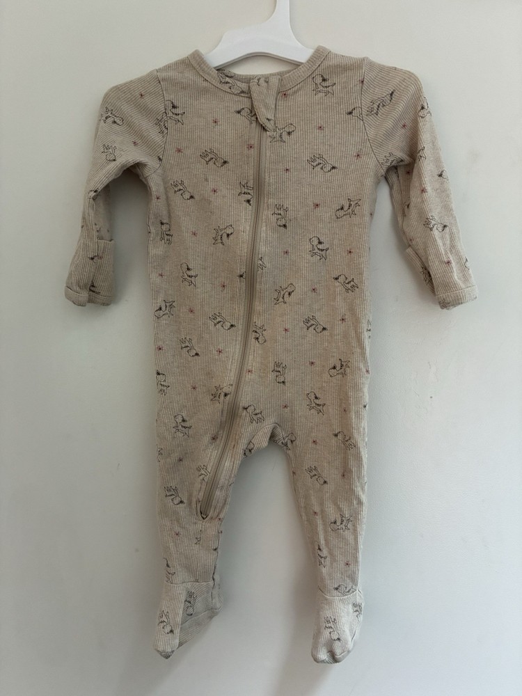 Rabbit + Bear Baby Girl Cute Floral Deer Cotton Rib-Knit Sleep & Play Brown 6-9M