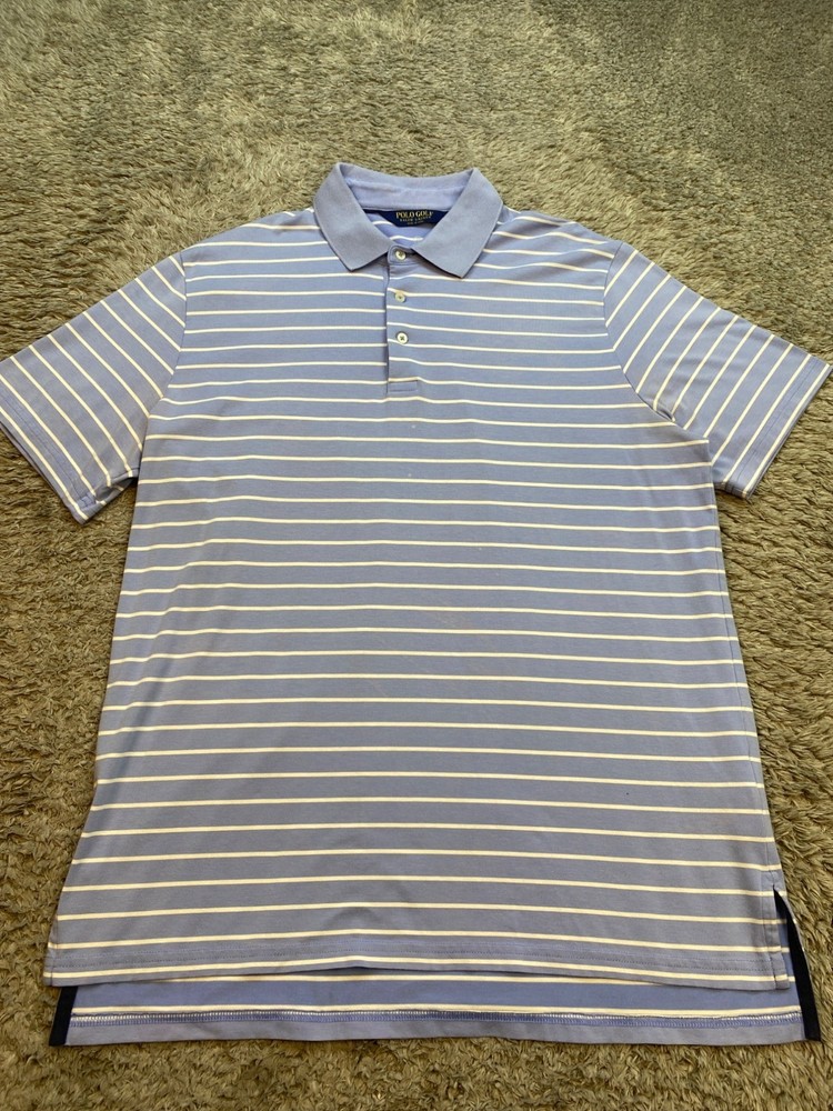 Ralph Lauren Shirt Men Large Blue Striped Stretch Performance Polo Golf Wicking