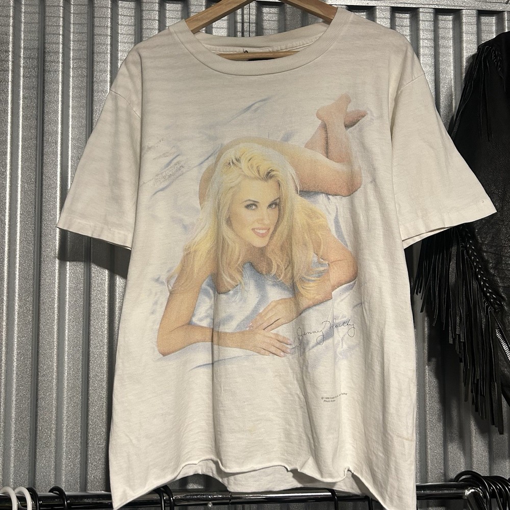 Very Rare Vintage 90s Jenny McCarthy Playboy White Cotton T-shirt Large