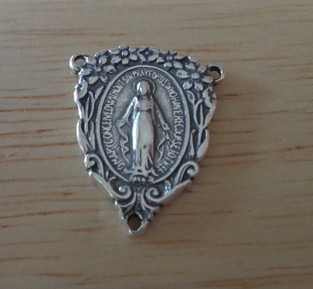 21x17mm Rosary Center with Miraculous Mary Sterling Silver Charm!