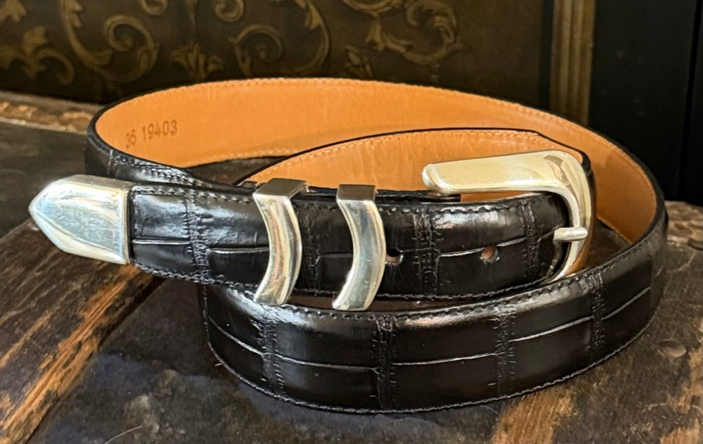 Onyx by Brighton Men’s Black Croc Embossed Leather Belt Silver Buckle 36