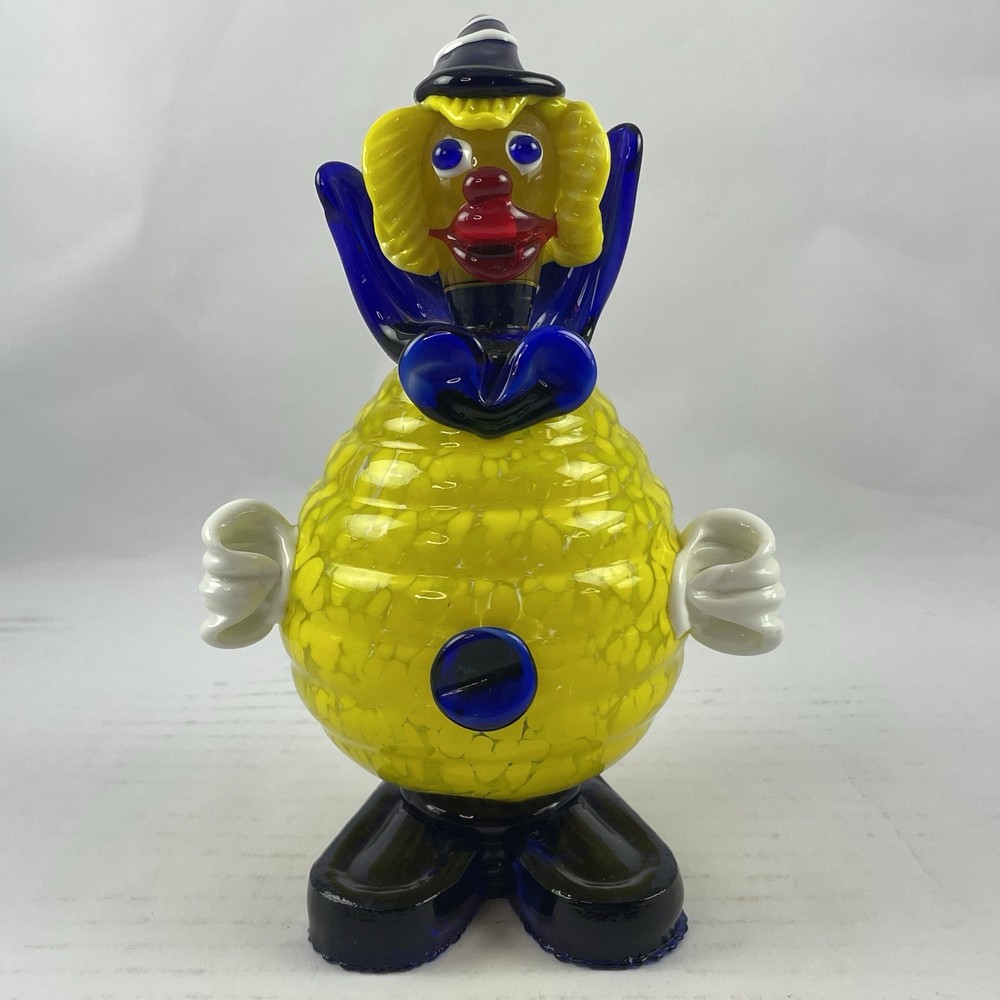 VTG Murano Art Glass Yellow Clown Figurine 7.75 Inch Italy Collectible
