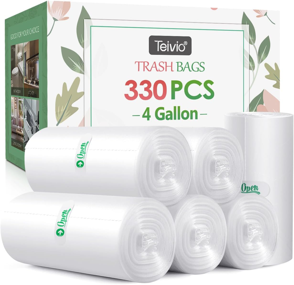 4 Gallon 330 Counts Strong Trash Bags Garbage Bags by , Bathroom Trash Can Bin L
