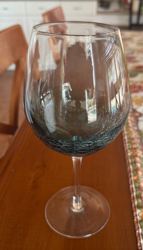 Pier 1 Crystal TEAL BLUE CRACKLE Red Wine Glass 8 5/8