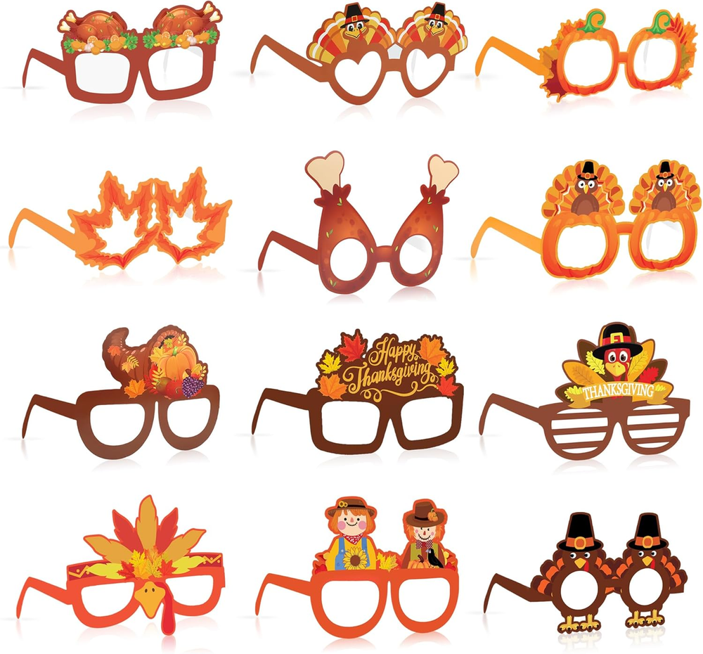 24 Pack Turkey Thanksgiving Glasses – Fun Photo Props for Fall Party Favors!