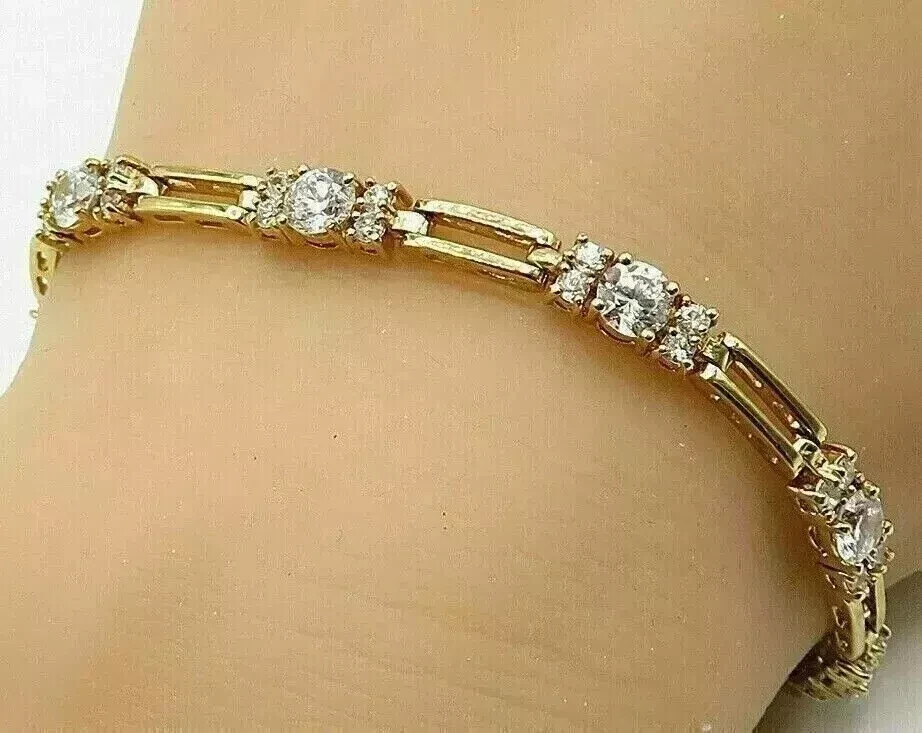 5 Ct Round Cut Moissanite Pass Tester Tennis Bracelet 14K Yellow Gold Plated