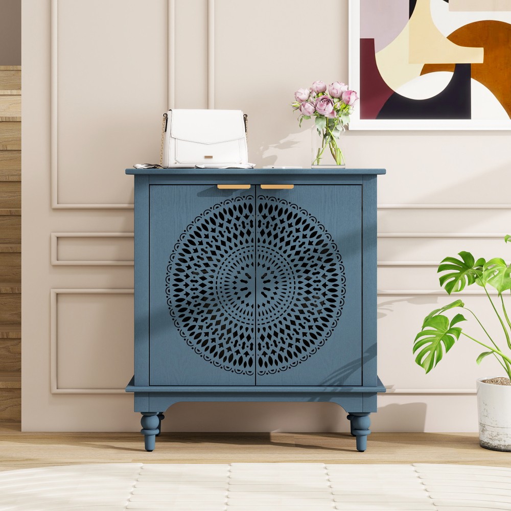 Decorative Cabinet Featuring Openwork Carvings W Double Doors Includes Shelving