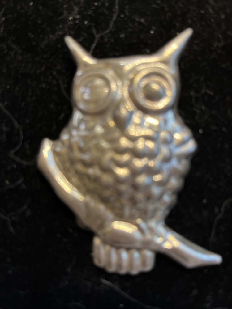 Vintage Large Statement Sterling Silver Great Horned Owl Brooch Pin 3