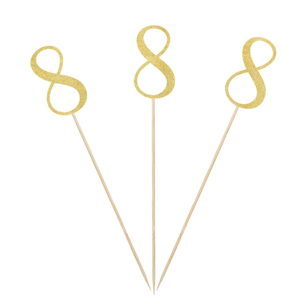 12-Pack Gold Glitter 8th Birthday Centerpiece Sticks Number 8 Table Topper