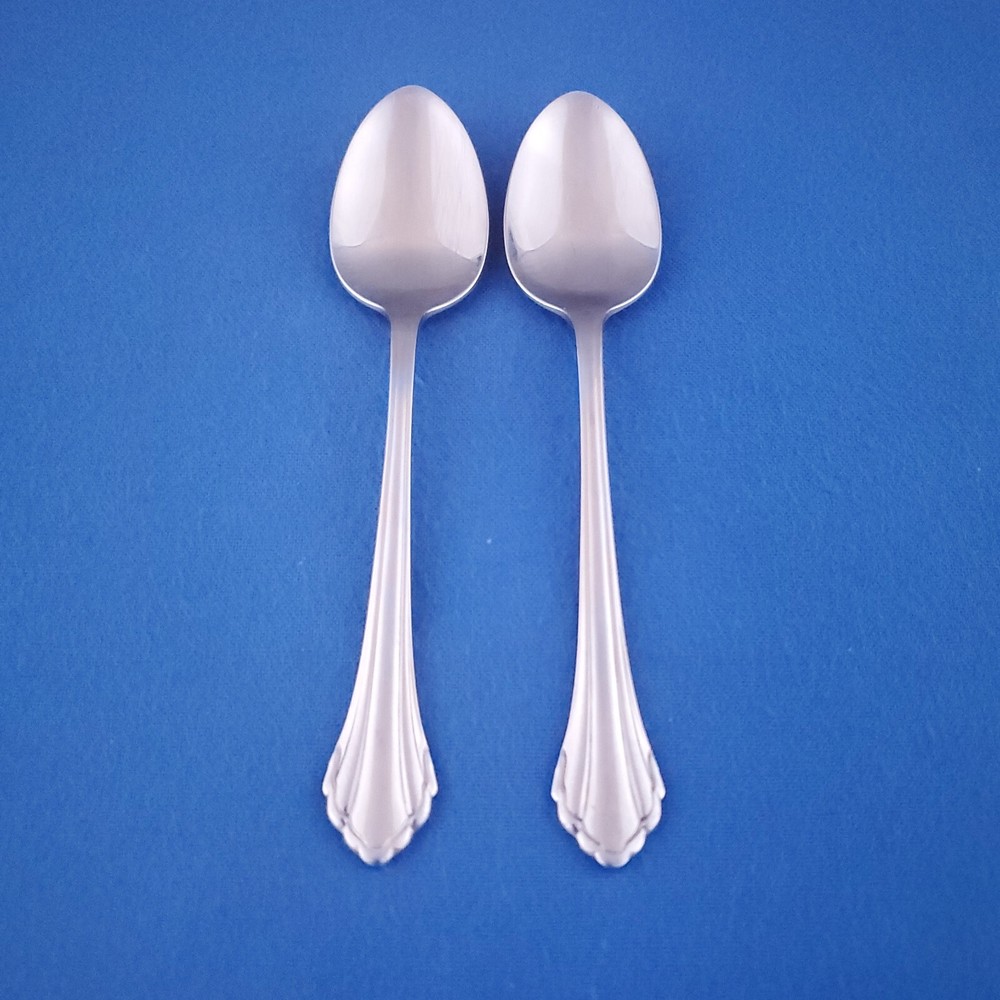 Dinged ~ (2) Oneida CLARETTE Stainless  Glossy Teaspoons 6 1/4