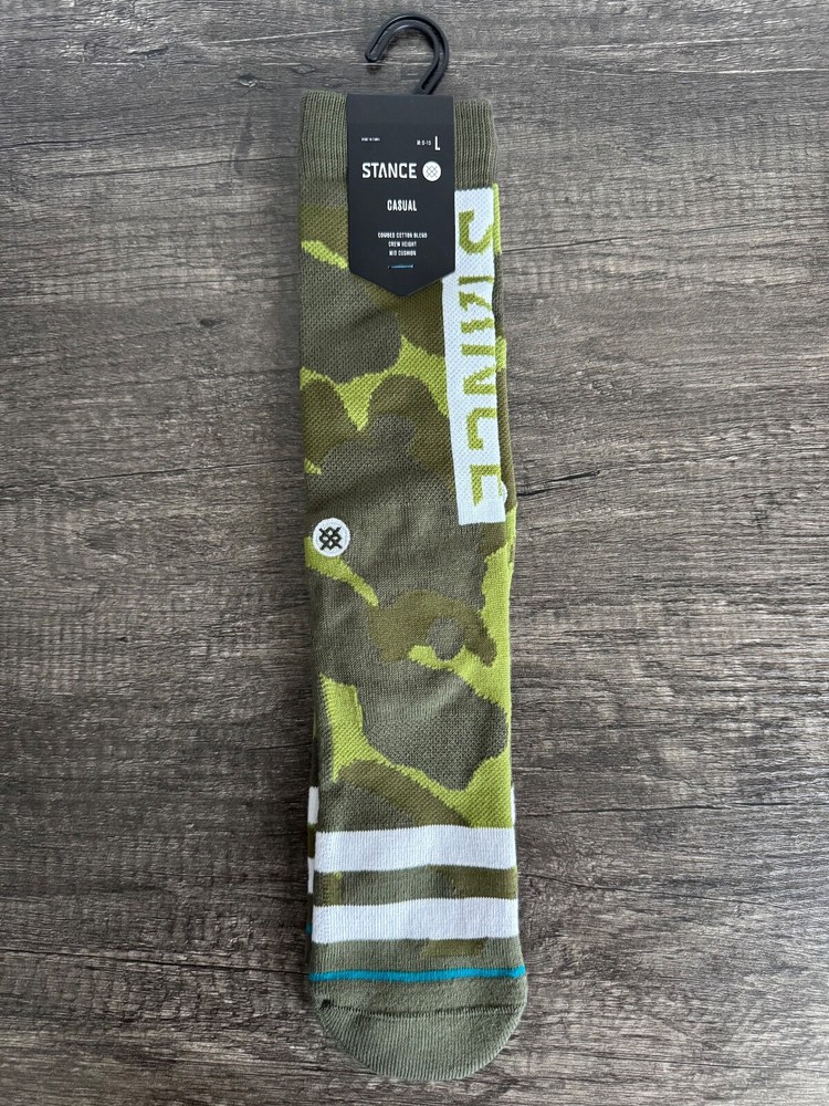 Stance OG Green Camo Cotton Blend Crew Socks Men's Size LARGE 9-13 NWT