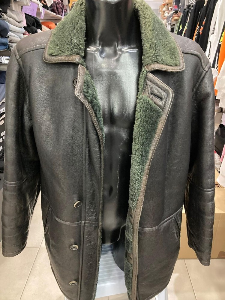 Used Shearling Sheepskin Men's Jacket Size 52 Black Worn LLD329