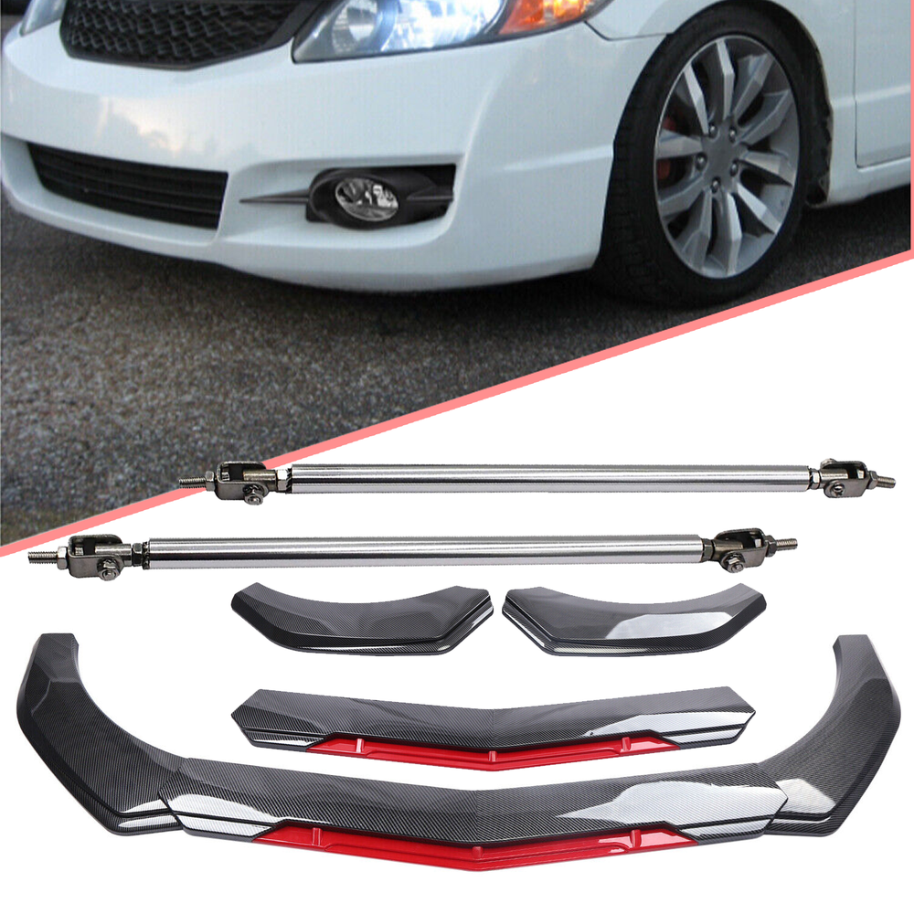 For 09-11 Honda Civic Front Bumper Lip Spoiler Splitter Strut Rod Carbon Fiber