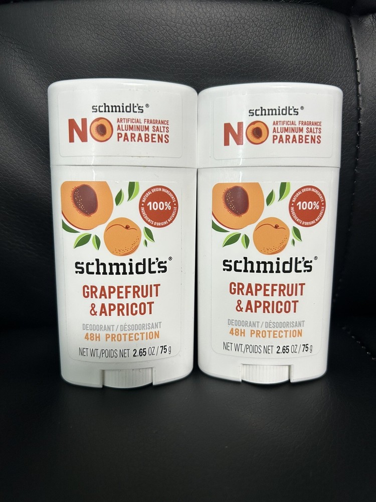 (2) Schmidt's Grapefruit & Apricot Deodorant 100% Natural Aluminum Free 2.65 oz