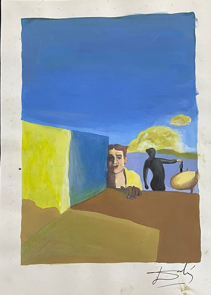 Salvador Dali Original Signed Drawing on Paper Vintage Art Painting with CoA