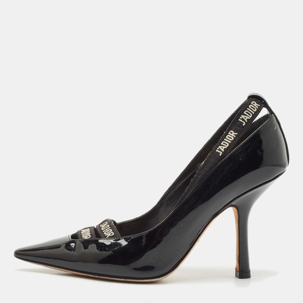 Dior Black Patent Leather J'adior Ribbon Pointed Toe Pumps 36.5