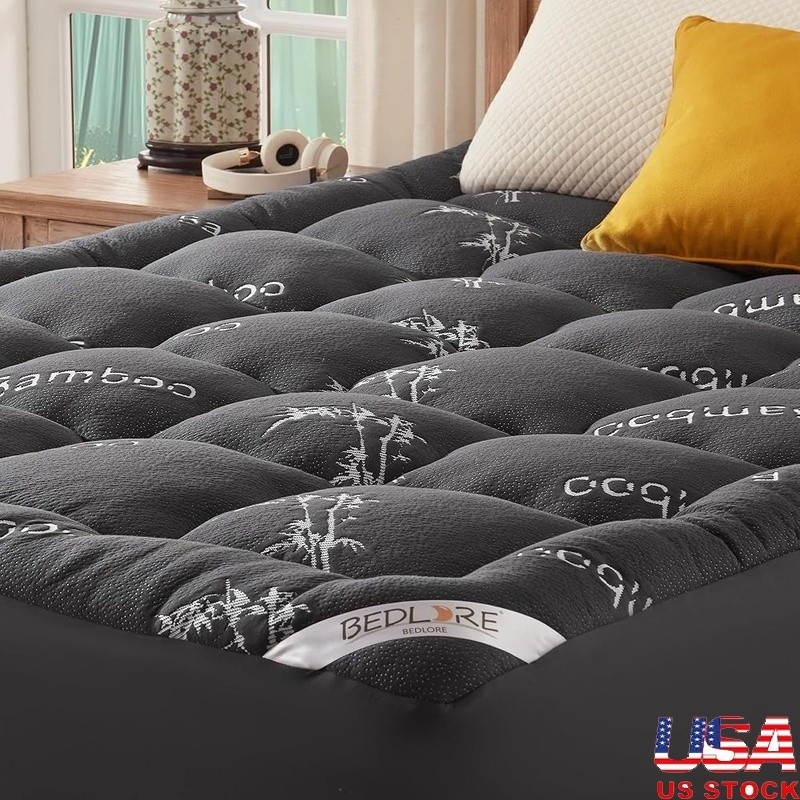 Premium Bamboo Mattress Topper King Breathable Deep Pocket Washable Soft Comfort