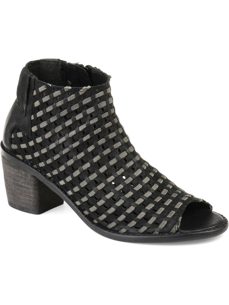 JOURNEE COLLECTION Womens Black Devine Open Toe Block Heel Leather Booties 10