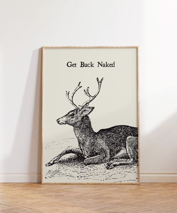Vintage Bathroom Print Retro Deer Poster Minimalist Bath Art Funny Shower Poster