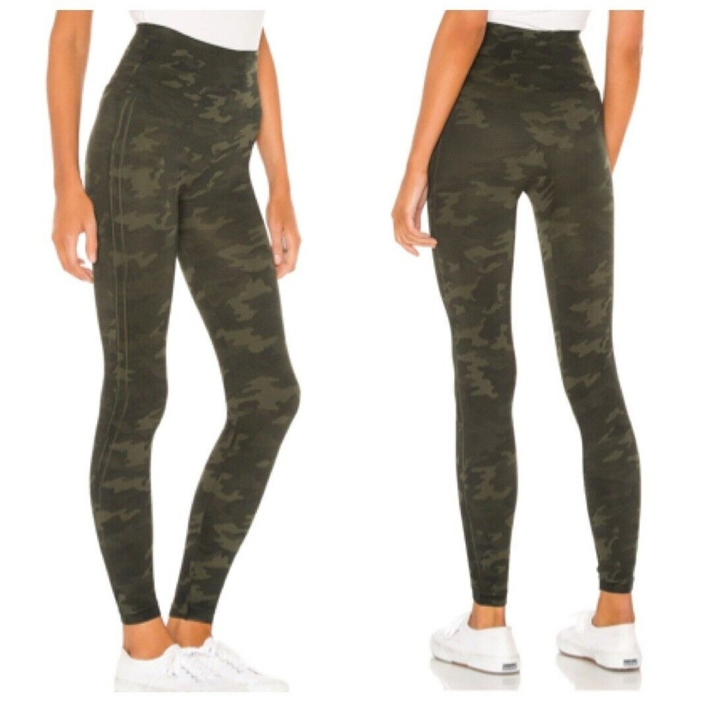 Spanx Seamless Leggings Green Camo Tummy Control Women’s Large