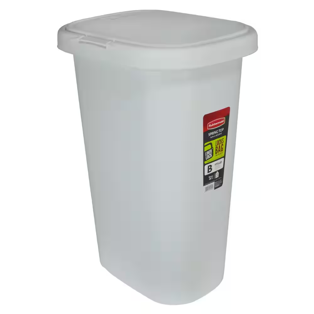 Rubbermaid 13 Gal. White Spring-Top Wastebasket - Durable & Easy to Use Trash Ca