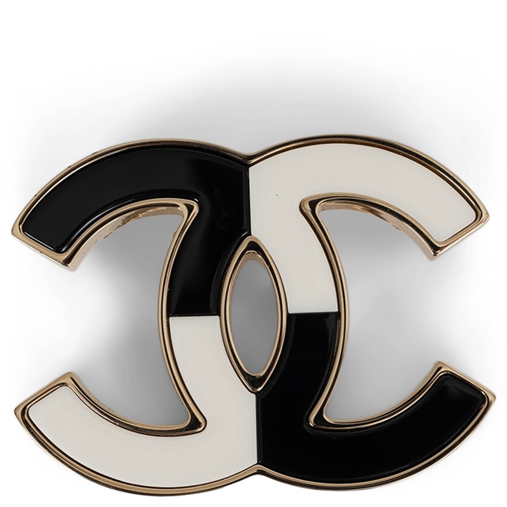 71683 auth CHANEL gold black white 23C MONTE CARLO LARGE CC Brooch