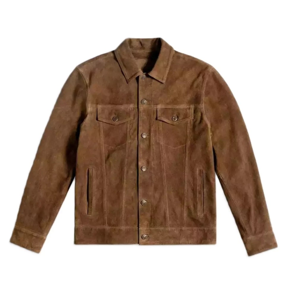 Men's Brown Racer Leather Jacket Biker Moto Pure Suede Cafe Party Trucker Jacket