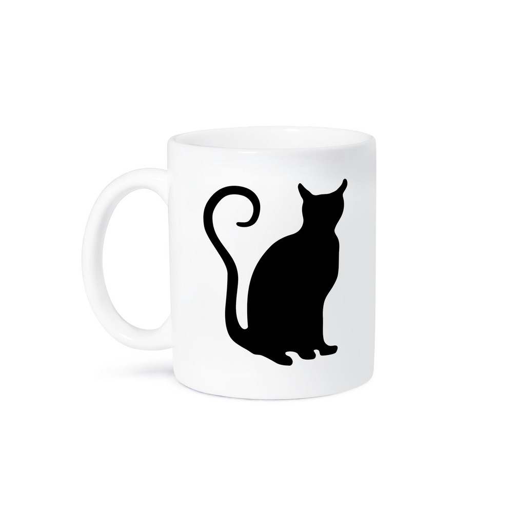 Black Cat Silhouette with Curly Tail Ceramic Mug by 3dRose