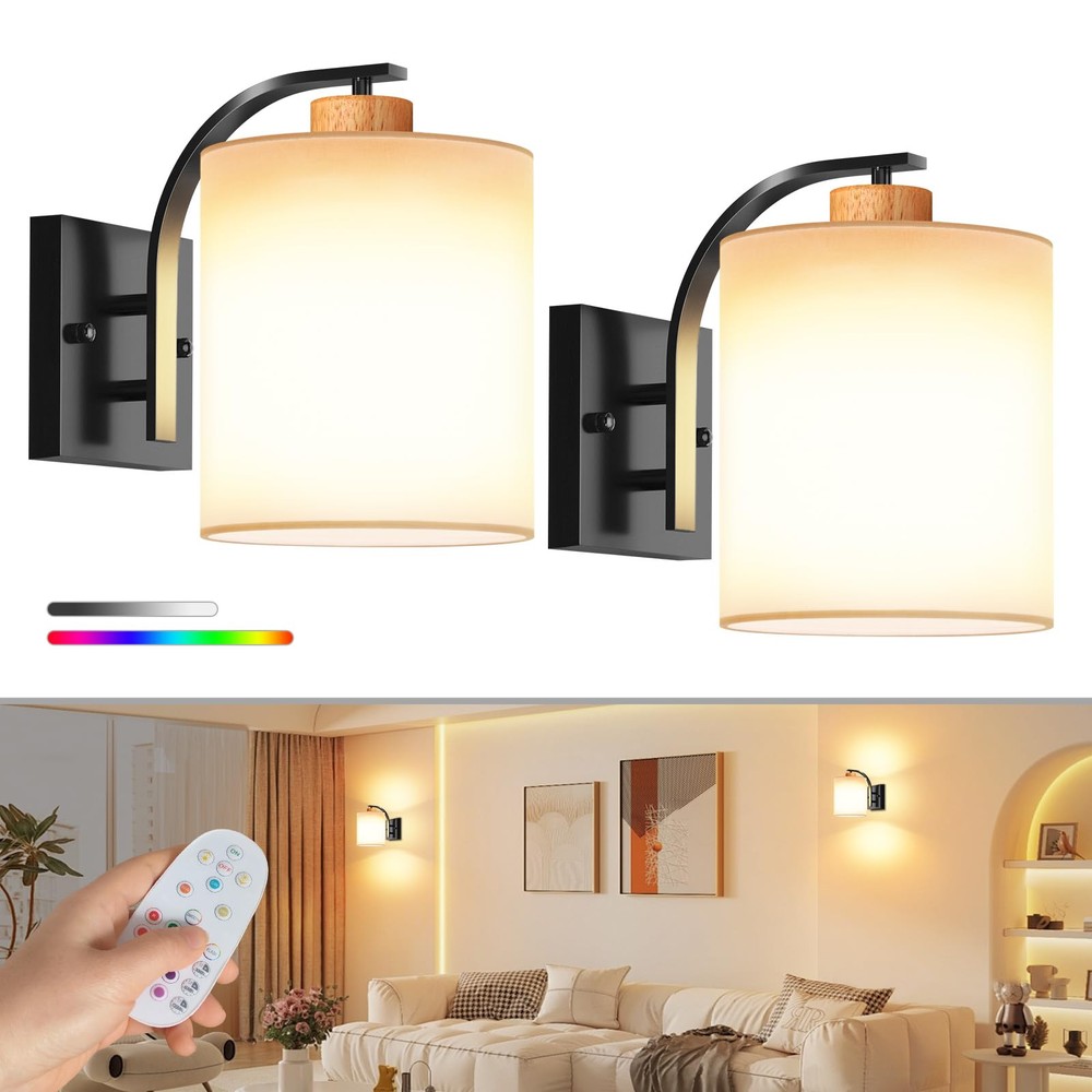 Battery Operated Wall Sconces Set of Two,Black Rechargeable Wireless Wall Sco...