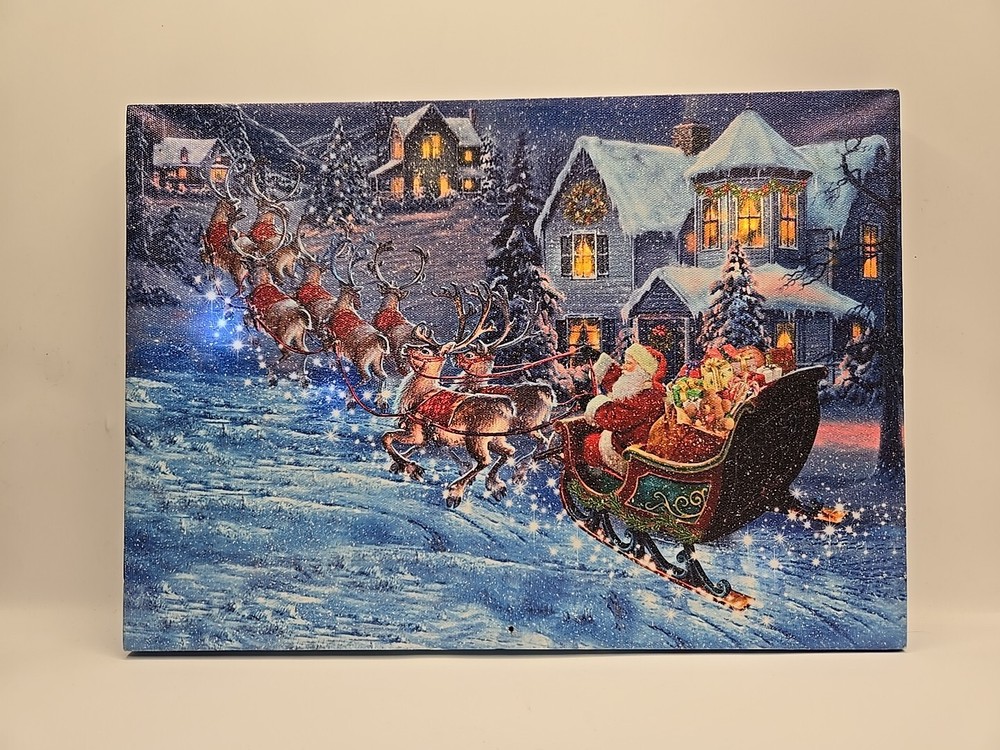 Led Lighted Christmas Wall Canvas Light Up  Art Home Decor,  Battery 14×10