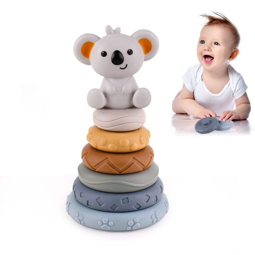 KOESMG 7 PCS Stacking Nesting Circle Toy Soft Squeeze Building Blocks Sensory...